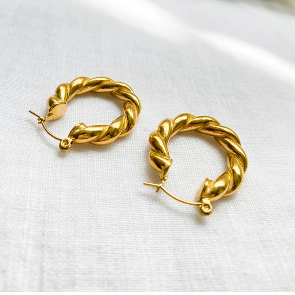 Odette Earring - Croissant Twisted Hoop Chic Gold Hypoallergenic Earrings